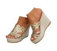 Générique Sandali alti e strass, taglie forti europee, da donna, suola spessa e piattaforme, sandali con zeppa donna estate espadrillas, sandali donna estate 2026 traspirante regolabile, giallo, 38 EU