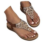 Générique Sandali casual da donna con strass, tacco a zeppa confortevole, suola antiscivolo, ideali per l'uso quotidiano o per una gita in spiaggia, marrone, 36 EU