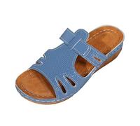 Générique Sandali comodi suola spessa per le donne una linea zeppa capispalla sandali da spiaggia cava bocca di pesce ortopedico donna con supporto, blu, 38.5 EU Large