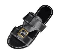 Générique Sandali con zeppa da donna con suola piatta e punta quadrata per donna con perle suola piatta sandali donna per piedi e doloroso elegante in vera pelle con tacco a blocco per cerimonia, Le