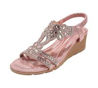 Générique Sandali con zeppa da donna, estivi, bohémien, sandali da donna, estivi, eleganti e confortevoli, con punta aperta nuda, per matrimonio, sandalette, traspiranti, scarpe con strass, rosa, 37