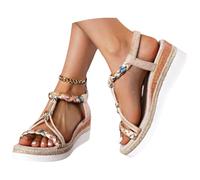 Générique Sandali con zeppa da donna estivi, eleganti scarpe antideflagranti traspiranti e nudi piedi Boemia a punta aperta con tacco a piattaforma elegante Comfy Semi Trailer Sandali, 02A Beige, 38