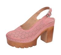 Générique Sandali con zeppa da donna, sandali con tacco alto spesso da donna, punta aperta, scarpe da sposa e corteo nuziale Boemia perla in pelle, scarpe vintage moda da spiaggia, Rosa, 40.5 EU