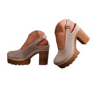 Générique Sandali con zeppa da donna, sandali con tacco alto spesso da donna, punta aperta, scarpe da sposa e corteo nuziale Boemia perla in pelle, scarpe vintage moda da spiaggia, beige, 38.5 EU