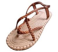 Générique Sandali da donna comodi, comodi sandali piatti intrecciati con punta pizzicata, da spiaggia elastici in tinta unita per le donne Punta aperta in pelle estiva piatti donna sandalo donna città