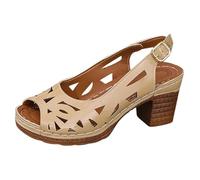 Générique Sandali da donna con punta aperta, scarpe da sposa e corteo nuziale Sandalo da spiaggia da donna vintage nabuk con tacco quadrato con cinturino alla caviglia, cachi., 40.5 EU