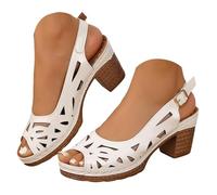 Générique Sandali da donna con punta aperta, scarpe da sposa e corteo nuziale Sandalo da spiaggia da donna vintage nabuk con tacco quadrato con cinturino alla caviglia, bianco, 37 EU