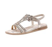 Générique Sandali da donna con tacco a zeppa chic - sandali da donna estivi comodi scarpe boheme cicla strass scarpe a punta aperta eleganti scarpe casual nudo piedi floreali, oro, 37 EU