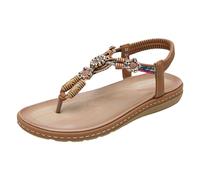 Générique Sandali da donna con tacco casual con strass bohemien piatti grandi dimensioni nuova collezione estate 2024 sandali donna estate suola zeppa estate 2026 traspirante regolabile, marrone, 37.5