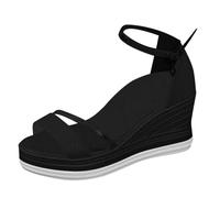 Générique Sandali da donna con zeppa Comfort - Scarpe da donna con punta aperta, sandalo da spiaggia estivo, nudi, piattaforma elegante, sandalette, traspirante, nudo, piedi antiscivolo, Nero , 38 EU