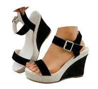 Générique sandali da donna da donna suola spessa, con una sola flangia, design traforato e tinta unita per allungare la figura. Punta Aperta Pelle Estate Piatti Sughero Sandali, Le Noir, 40 EU