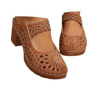 Générique Sandali da donna e versatili da donna, sandali casual medio spesso e suola morbida, punta chiusa cava, sandalo da donna alla moda, sandalo da donna in pelle, marrone, 37 EU