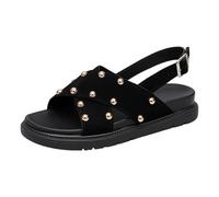 Générique Sandali da donna estivi comodi con borchie dorate, scarpe da donna, morbide croci, sandali e nudi, da donna, stile classico, casual, per la spiaggia, vacanze quotidiane e shopping, 01 Nero