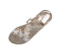 Générique Sandali da donna estivi comodi con strass - Sandalo piatto donna chic ed elegante scarpe da spiaggia nude piedi all'aperto sandalette traspirante scarpe casual nude piedi sandalette, oro, 38