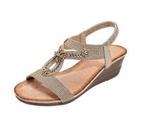 Générique Sandali da donna estivi comodi - sandali con zeppa donna estate boheme con strass scarpe vintage Claquette aperta nuda piedi ortopedici scarpe traspiranti nude piedi leggere, Oro rosa., 39