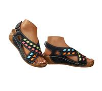 Générique Sandali da donna estivi comodi, sandali da donna con cinturino elastico, tacchi a zeppa spessi e punta bicolore, ideali per esterni. Boemia Perla Pelle Scarpe aperte, Le Noir, 39 EU