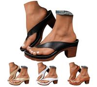 Générique Sandali da donna estivi con zeppa tra le dita, sandali da donna estivi chic e confortevoli, nudi piedi tacco quadrato blocco ciabatte di grandi dimensioni, casual, ciabatta vintage