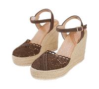 Générique Sandali da donna, estivi, con zeppe, con punta chiusa, comodi, sandali da donna, con cinturino alla caviglia, regolabili, antiscivolo, traspiranti, eleganti e chic, scarpe da festa, marrone