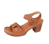 Générique Sandali da donna estivi scandali da donna top open toe sandali in camoscio piattaforma e zeppa da donna confortevole punta aperta spiaggia camoscio vintage tacco quadrato, marrone, 38.5 EU