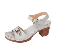 Générique Sandali da donna estivi scandali da donna top open toe sandali in camoscio piattaforma e zeppa da donna confortevole punta aperta spiaggia camoscio vintage tacco quadrato, grigio, 39 EU