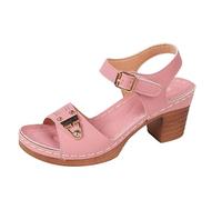 Générique Sandali da donna estivi scandali da donna top open toe sandali in camoscio piattaforma e zeppa da donna confortevole punta aperta spiaggia camoscio vintage tacco quadrato, Rosa, 41 EU