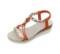 Générique Sandali da donna estivi, scarpe da donna comode, sandali con zeppa per donna arancione con perline e treccia, per uso quotidiano in spiaggia, vacanze in stagione, primavera estate, arancione