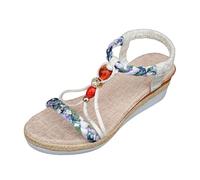 Générique Sandali da donna estivi, scarpe da donna, comodità, casual, alla moda, sandali con zeppa bohemien, con perle, per uso quotidiano, spiaggia, vacanze in stagione estiva, bianco, 41 EU