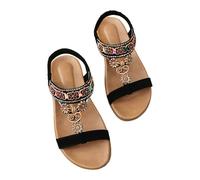Générique Sandali da donna piatti estivi bohemien, eleganti e confortevoli, da spiaggia, morbidi sandali con strass, perline antiscivolo, traspiranti e casual semi-trailer sandalo, Nero , 39 EU