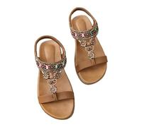 Générique Sandali da donna piatti estivi bohemien, eleganti e confortevoli, da spiaggia, morbidi sandali con strass, perline antiscivolo, traspiranti e casual semi-trailer sandalo, marrone, 36 EU