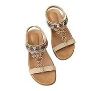 Générique Sandali da donna piatti estivi bohemien, eleganti e confortevoli, da spiaggia, morbidi sandali con strass, perline antiscivolo, traspiranti e casual semi-trailer sandalo, beige, 37 EU