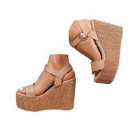 Générique Sandali da donna Sandali con zeppa da donna, piattaforma e suola spessa, con una sola flangia, zeppa alla moda e design traforato, ideali Punta aperta in pelle estiva piatta in sughero