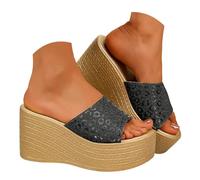 Générique Sandali da donna Sandali con zeppa estivi paillettes da donna, eleganti, suola spessa, comodi e rialzati, ideali per la spiaggia. Confortevole Spiaggia Punta Aperta, Le Noir, 40 EU