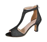 Générique Sandali da donna sandali romani a bocca di pesce con cerniera sul retro per donne romane estivi sottili, grandi dimensioni, commercio Boemia perla pelle scarpe eleganti, Le Noir, 37.5 EU