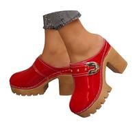 Générique sandali da donna spessi da donna punta aperta scarpe da sposa e corteo nuziale Sandalo donna sottile Sandalo donna in tessuto gancio regolabile confortevole per mezza stagione, rosso, 39 EU