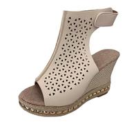 Générique Sandali donna estate confortevole Commercio esterno di grandi dimensioni scarpe da donna fondo spesso pendenza pesce bocca sandali donna una parola fibbia Boemia Perla Pelle Scarpe, bianco