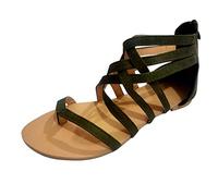 Générique Sandali Donna Estate Spartane - Sandalo Ete Chic E Confortevole Un Piedi Piatti Chic Elegante Tinta Unita Sandalo Piattaforma Cordino Leger Claquettes, Verde militare, 42 EU