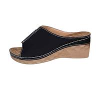 Générique Sandali estivi da donna con zeppe, piedi larghi, punta aperta, sandali da spiaggia con calze, comode ed eleganti, traspiranti, scarpe ortopediche per il tempo libero, Nero , 38 EU