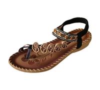 Générique Sandali estivi estivi da donna casual punta aperta piatta amore strass confortevole fondo morbido traspirante fascia elastica scarpe sandali donna ortopedici sandalo donna città, Le Noir