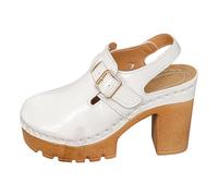 Générique sandali ortopedici donna donna punta aperta scarpe da sposa e corteo nuziale Sandalo donna camminando Sandalo donna vintage nubuck tacco quadrato con cinturino alla caviglia, bianco, 39 EU