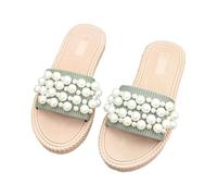 Générique Sandali piatti da donna, estivi, casual, con perline, antiscivolo, traspiranti e nudi, stile Boemia, punta aperta, elegante, sandali semi-trailer per le vacanze al mare, verde, 42 EU