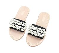 Générique Sandali piatti da donna, estivi, casual, con perline, antiscivolo, traspiranti e nudi, stile Boemia, punta aperta, elegante, sandali semi-trailer per le vacanze al mare, Nero , 39 EU