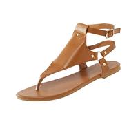 Générique Sandali piatti da donna estivi - Sandalo da passeggio confortevole Sandalo Ortopedico Punta Aperta Romanzo Stile Retrò Clacchette con Cordini a V Suola morbida traspirante Scarpe, marrone