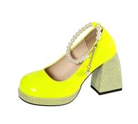 Générique Sandali tacco alto donna chic ed elegante sandalo piattaforma | Mary Janes Donna Senza Lacci con Perline Punta Chiusa Tacco Quadrato Sandalo Tinta Unita