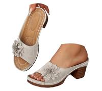 Générique Sandalo da donna con tacco a blocco, fiori e ciabatte comode - Ciabatte da donna Spiaggia scivolosa elegante sandali ortopedici scarpe piscina nudo piedi alla moda scarpe vacanza nudo piedi