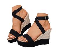 Générique Sandalo da donna Sandali con zeppa spessa suola da donna che aumenta la vita, con cinturino scorrevole, ideali per esterni. Sandali Boemia Perla Pelle Scarpe, a, 39 EU