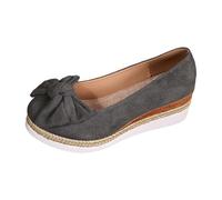 Générique Scarpe con suola a zeppa da donna, leggere e comode, con fiocco anteriore, con punta arrotondata, con scollo a V, casual, elegante, tinta unita, grigio, 41 EU