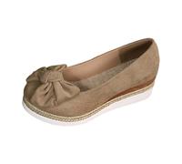 Générique Scarpe con suola a zeppa da donna, leggere e comode, con fiocco anteriore, con punta arrotondata, con scollo a V, casual, elegante, tinta unita, cachi., 40 EU