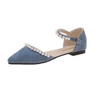 Générique Scarpe da donna estive chic ed eleganti tacco piatto - Ciabatte contemporanee Superiore Sandali Punta a Punta Da Sera Città Belle Scarpe Perline Minimalista Claquette Ortopedica, blu, 42 EU
