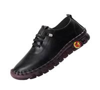 Générique Scarpe da donna in pelle morbida, taglio traspirante e finiture cuciture, suola spessa e spessa, grandi dimensioni, stile retrò romano, per passeggiate quotidiane primavera-estate, Nero , 38