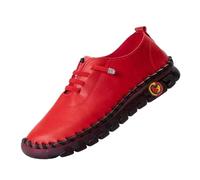 Générique Scarpe da donna in pelle morbida, taglio traspirante e finiture cuciture, suola spessa e spessa, grandi dimensioni, stile retrò romano, per passeggiate quotidiane primavera-estate, rosso, 38